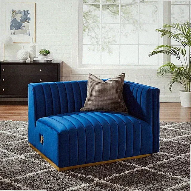Gold Navy Performance Velvet Right-Arm Tufted Sectional Sofa Chair