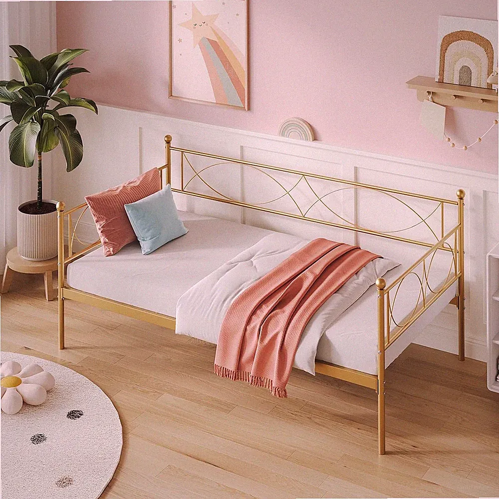 Gold Twin Daybed with Trundle, Metal Frame, Multifunctional Sofa Bed