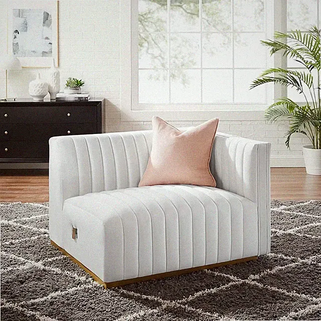 Gold & White Velvet Sectional Sofa Right-Arm Chair - Tufted Elegance