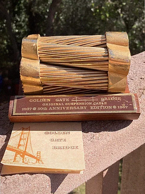 Golden Gate Bridge Original Suspension Cable Section 1936-1975 W/ Walnut Stand