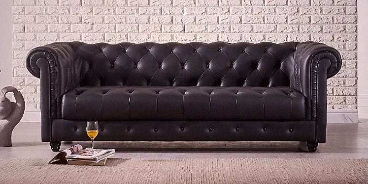 Gorgeous Chesterfield Style Modern black top grain Leather Sofa #1166