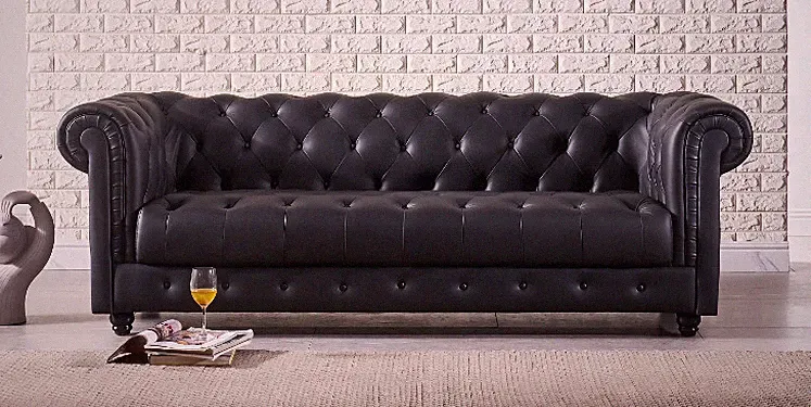 Gorgeous Chesterfield Style Modern black top grain Leather Sofa #1166