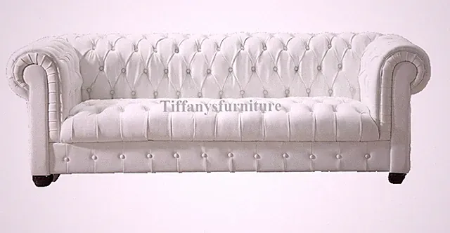 Gorgeous Chesterfield Style Modern White genuine top grain Leather Sofa #1166