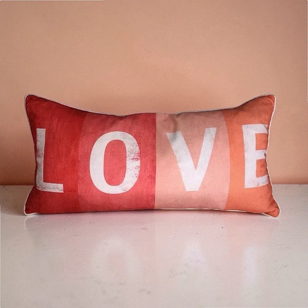 Gorgeous Red/pink/white 22" X 10" Linen Bed/Sofa Feather Pillow￼ LOVE Word