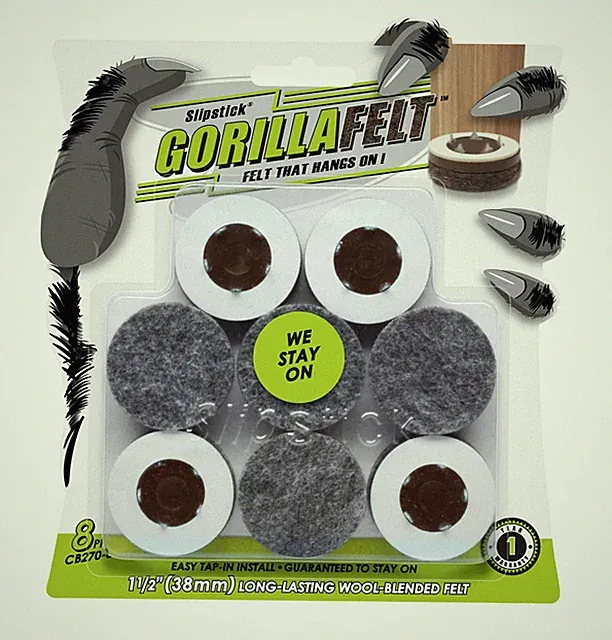 GorillaFelt 1-1/2 Inch Felt Glides/Furniture Feet Floor Protectors Set of 8 S...