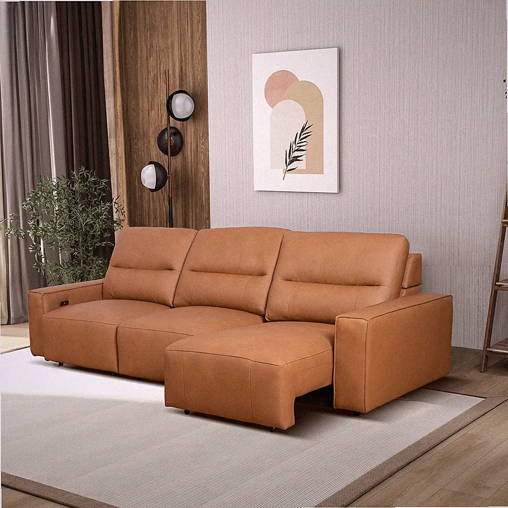 Grant Triple PWR Convertible Sofa - Cognac Leather Italian