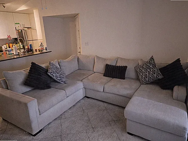 Gray 100% Cotton Sectional Sofa with Chaise, Solid/Plain, Wood Frame