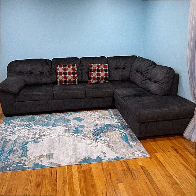 Gray 100% Cotton Tufted Sectional Sofa Right Chaise Pillow Top Arms
