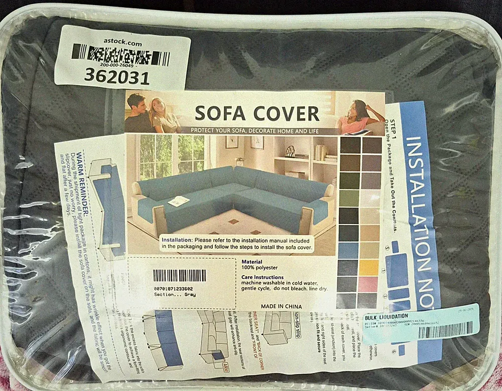 Gray 100% Polyester Sectional Sofa Cover Slipcover, Machine Washable