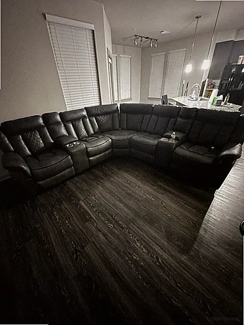 Gray 110" Sectional 2-Recliner Leather Gel Cupholder Console Storage
