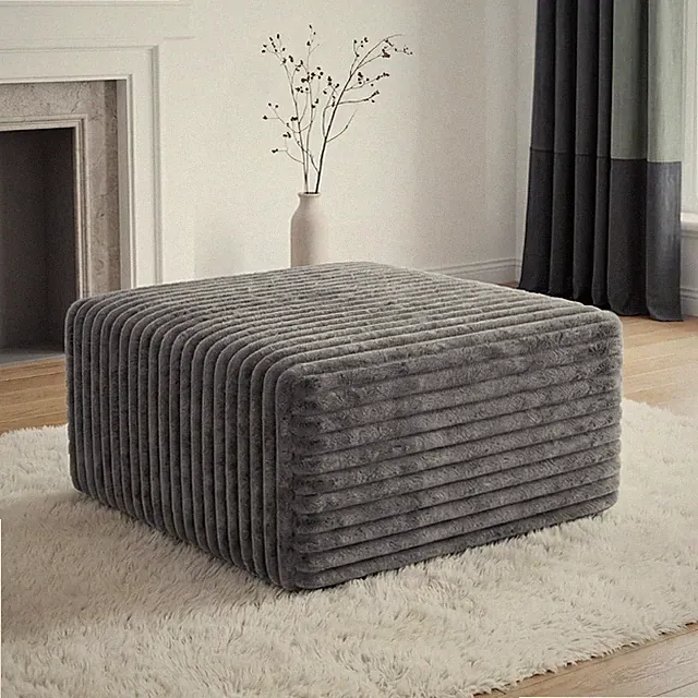 Gray 35” Boneless Corduroy Ottoman for Living Room - Modular Cloud Sofa Foot Res
