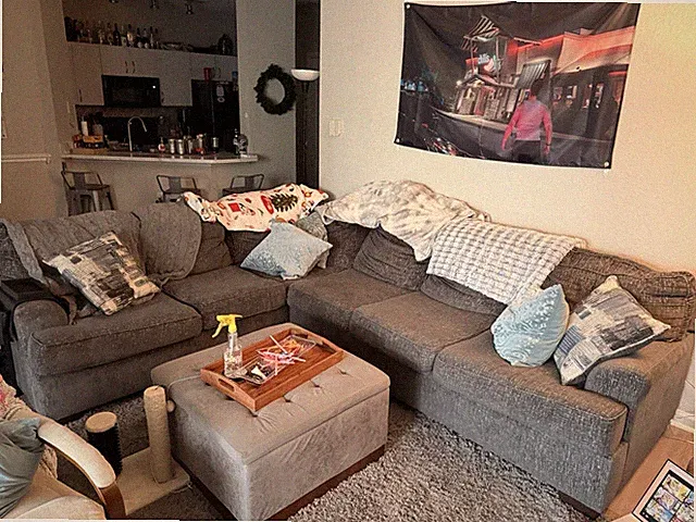 Gray 5-Seater Sectional Sofa Fabric Upholstery Wood Frame High Back