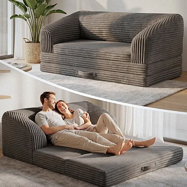 Gray 51" Convertible Loveseat Sofa Bed with Thick Backrest & Carry Handle