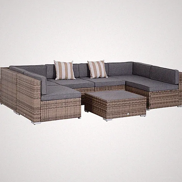 Gray 7-Piece Modular Wicker Sofa Set, 350lb, Outdoor Sectional with Table