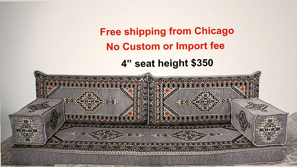 Gray Arabic Majlis Sofa, Turkish Floor Seating Sectional Modular Couch Set