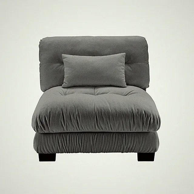 Gray Armless Sofa with Pillow Modular Single Seat Couch for Living Room Bedroom