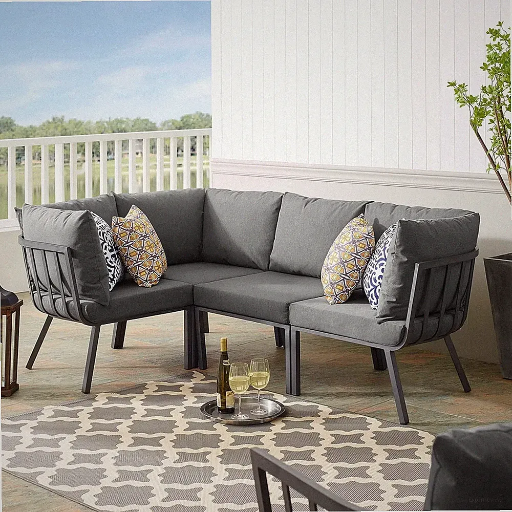 Gray Charcoal Riverside 4-Piece Aluminum Outdoor Patio Sectional Set