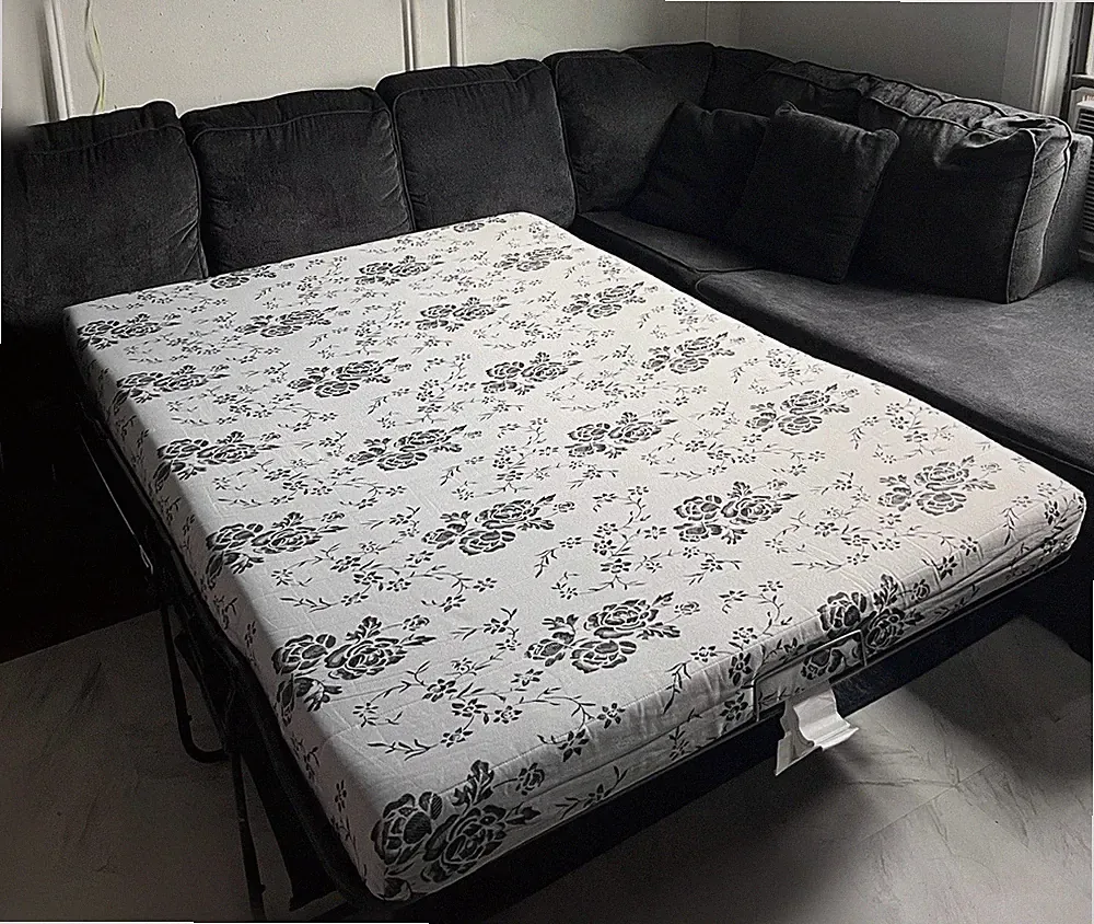 Gray Chenille Convertible Sleeper Sectional w/ Chaise, 6-Seat 110x90