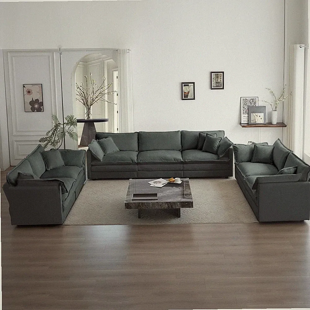 Gray Chenille Modular Sectional Sofa Set, 7 Seats 2 Loveseats 1 Couch