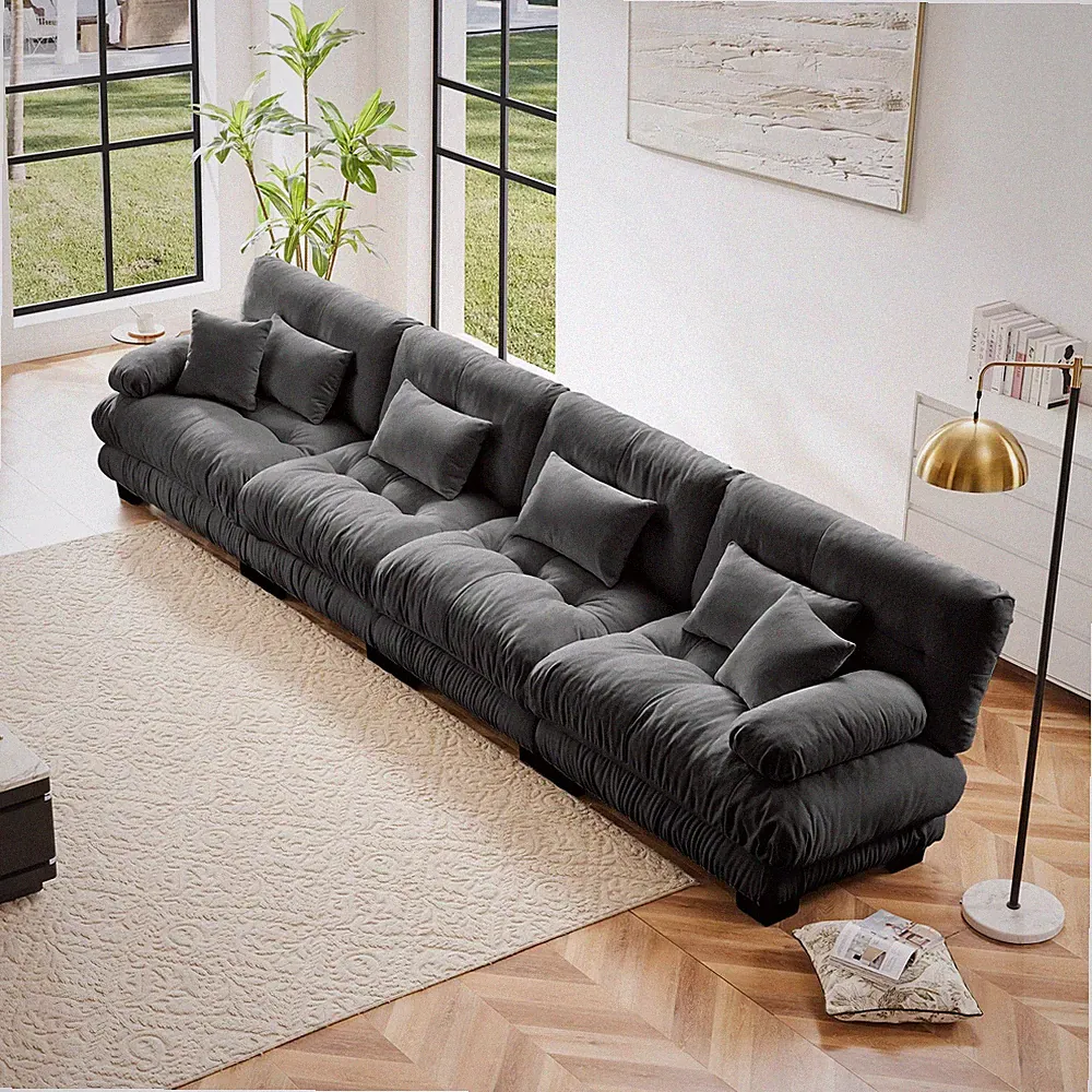 Gray Chenille Sectional Sofa, 4-Seater Modular Couch for Living Room & Office
