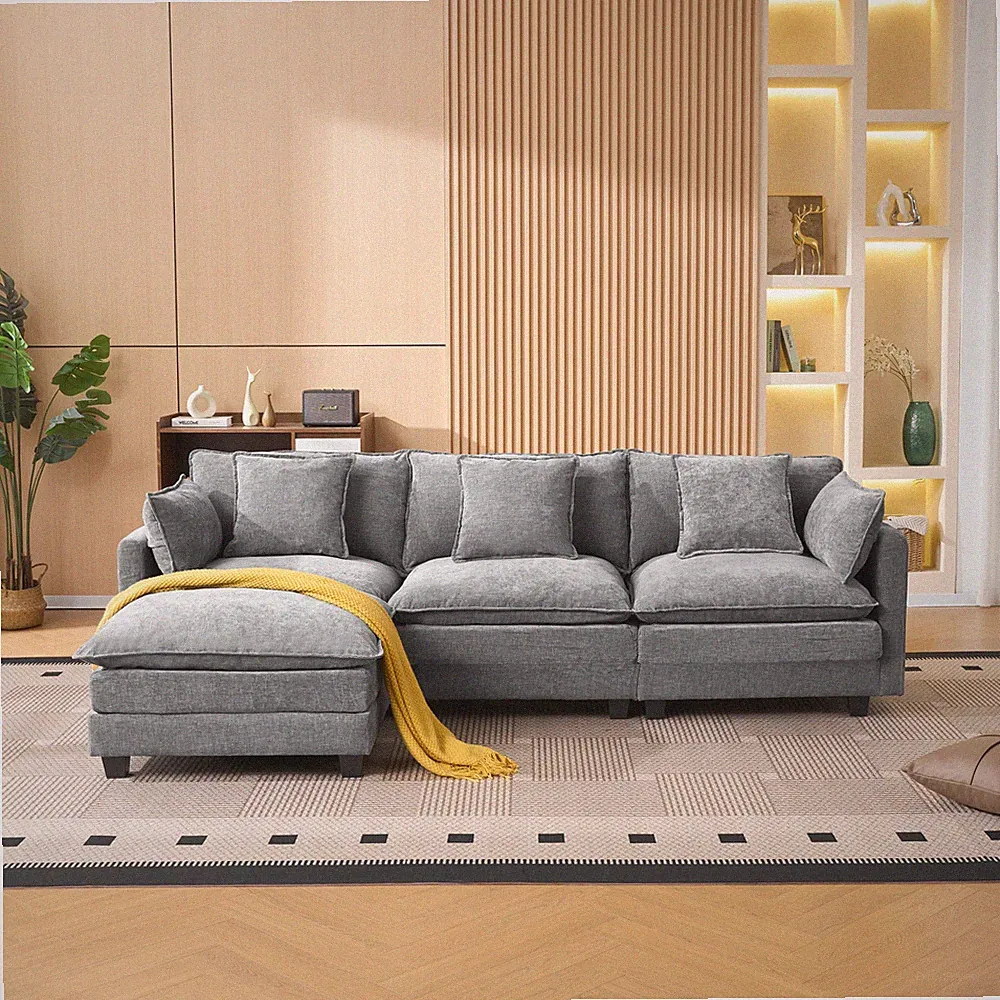 gray color 3-seat combo sofa with storage ottoman for living room apartment b
