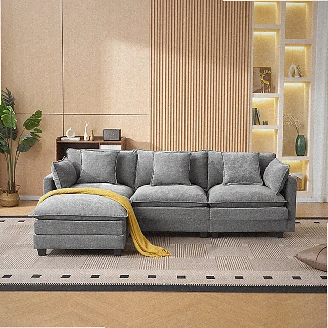 gray color 3-seat combo sofa with storage ottoman for living room apartment be