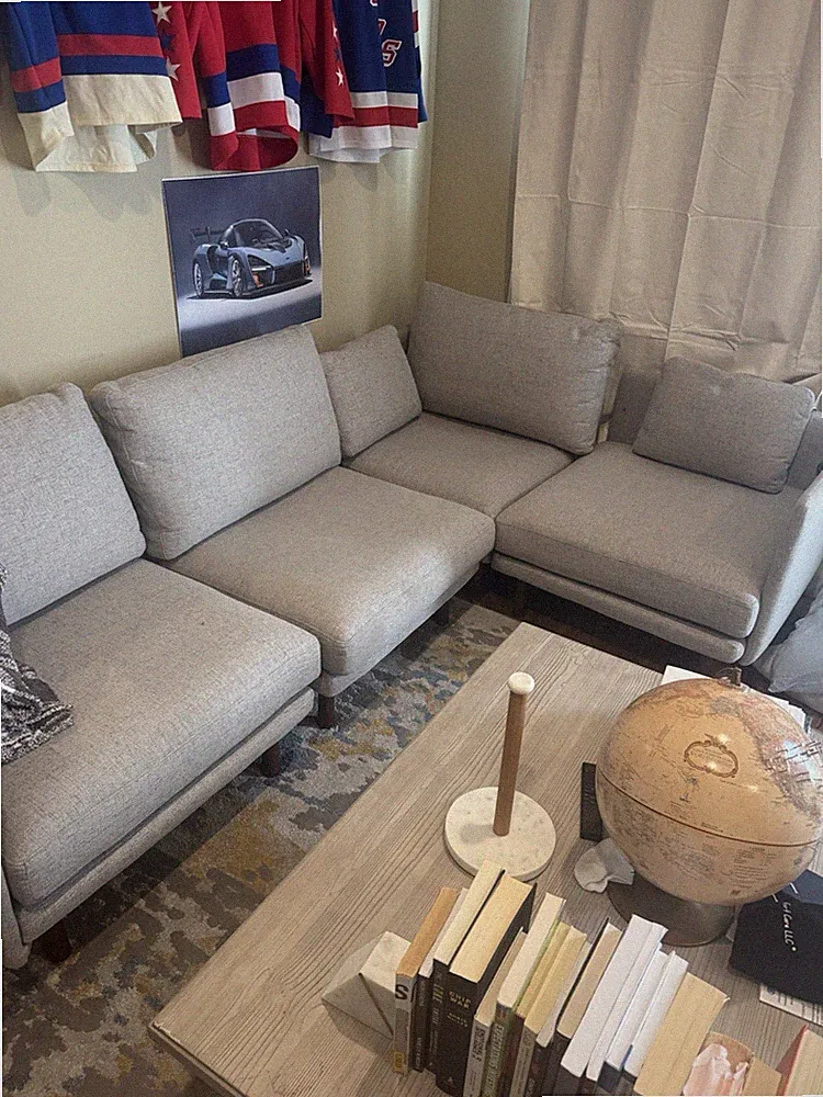 Gray Contemporary Sectional Sofa 4-Piece Set, 4-Seater, Wood Frame, Polyester