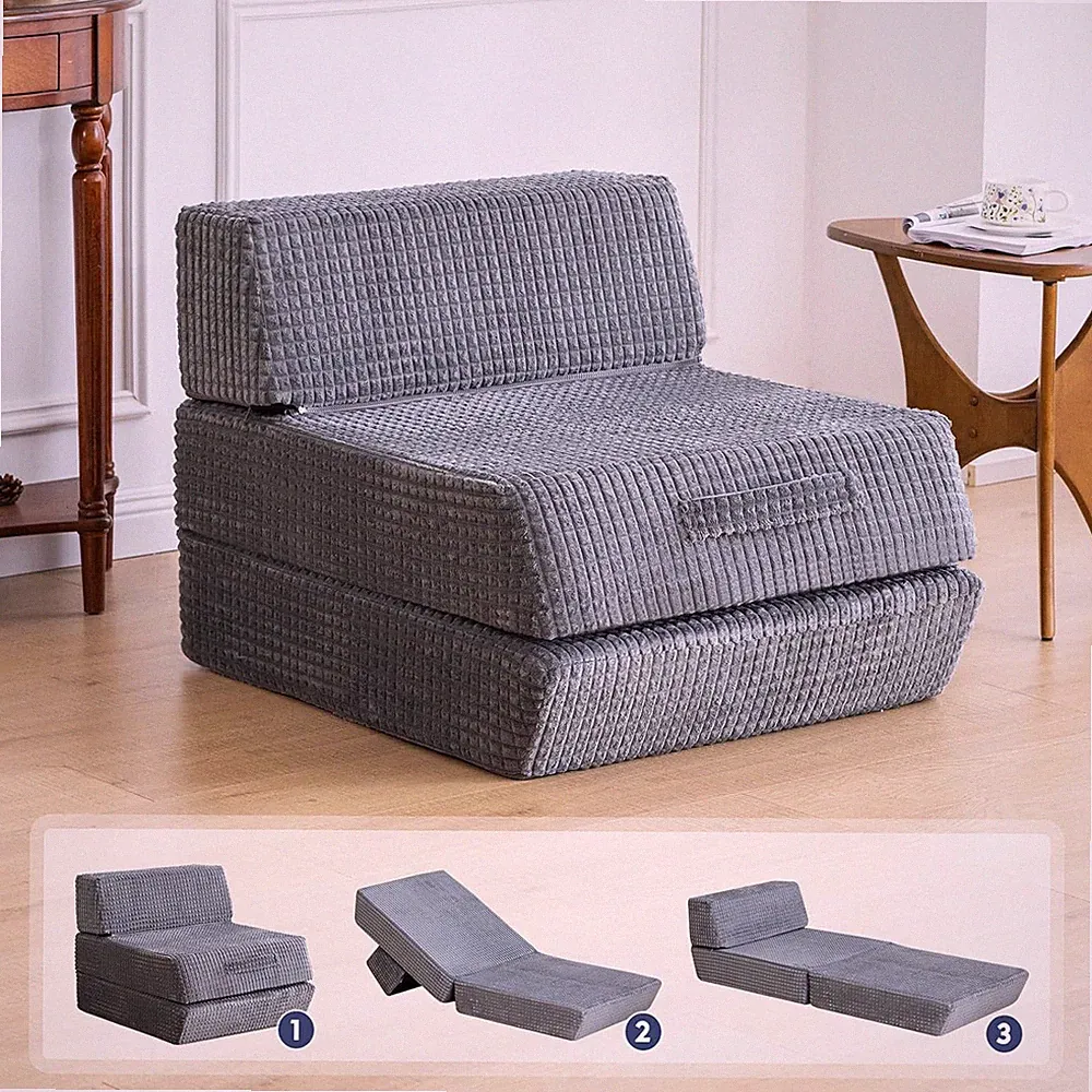 Gray Convertible Futon Sofa Bed & Sleeper Chair for Living Room Comfort