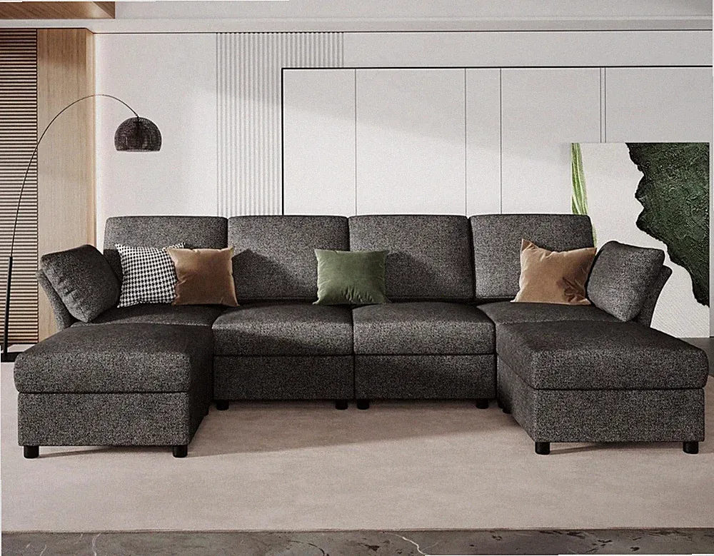 Gray Convertible Sleeper Sofa Bed Sectional Futon Adjustable Couch