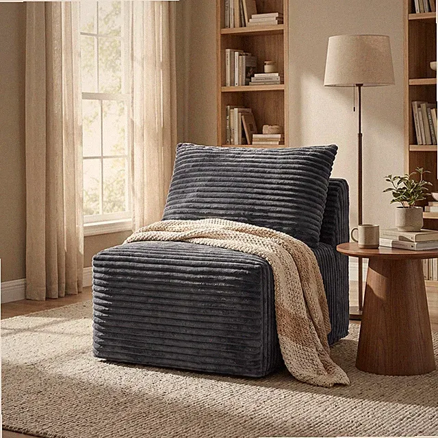Gray Corduroy Modular Compression Sofa, Legless Floor-Hugging Armless Accent