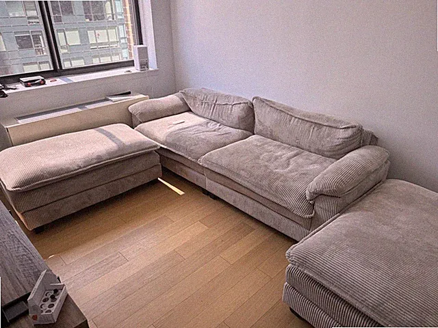 Gray Corduroy Sectional Sofa w/ 2 Ottomans Solid 90"W x57"L x34"H
