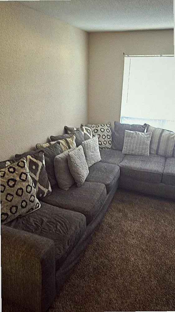 Gray Cotton Sectional Sofa Track Arms w/ Cushions, Wood Frame Modern Solid