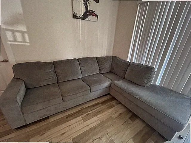 Gray Cotton Sectional Sofa w/ Chaise, Solid, Black Frame, Seats 8, 62in
