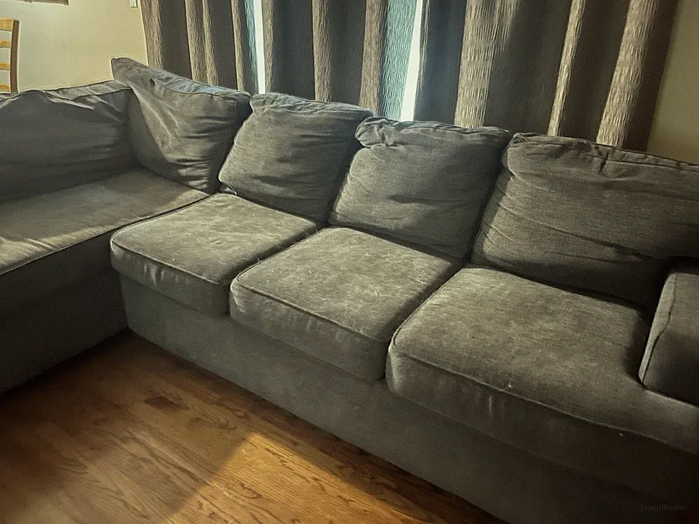 Gray Cotton Upholstered Sectional Sofa Couch w/ Chaise, Solid, 110 x 88 x 35