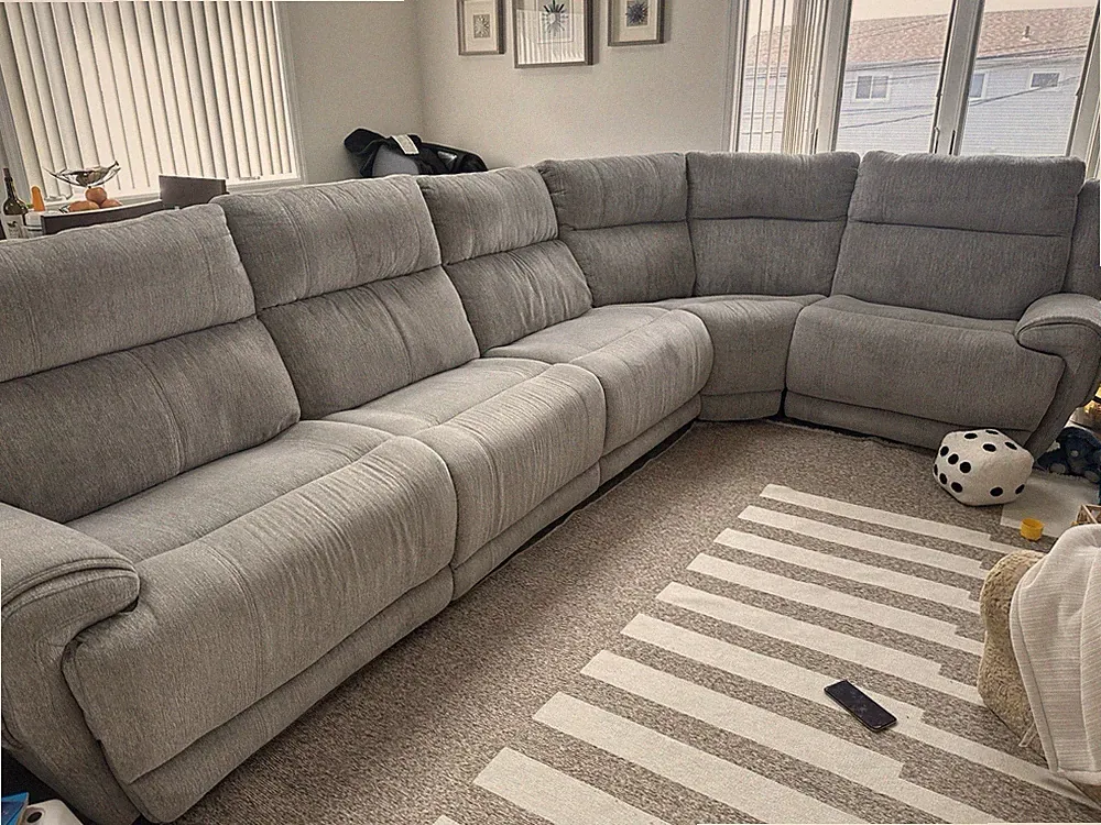 Gray Electric Recliner Sectional Sofa with USB Port, Seats 6+, Polyester Blend