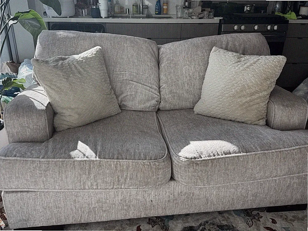 Gray Fabric Loveseat Sofa 2-Seat Track Arms Cushion Back w/ Cushions