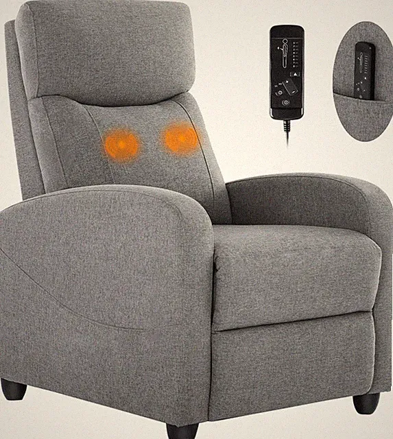 Gray Fabric Recliner Chair Living Room Massage Single Sofa Home Theater Chairs