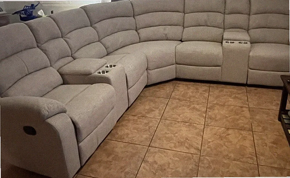 Gray Fabric Reclining Sectional Sofa 3-Piece Set, 6-Seat, Cup Holders