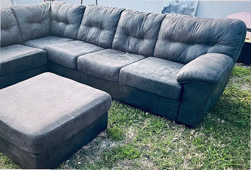 Gray Fabric Sectional Sofa 2-Piece w/ Ottoman, Cushions, Pillow Top Arms