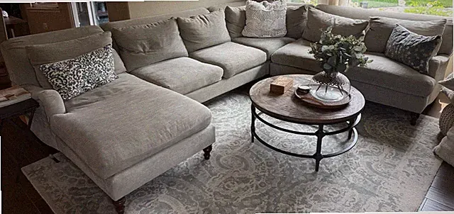 Gray Fabric Sectional Sofa, Classic Round Arms, Removable Cushions