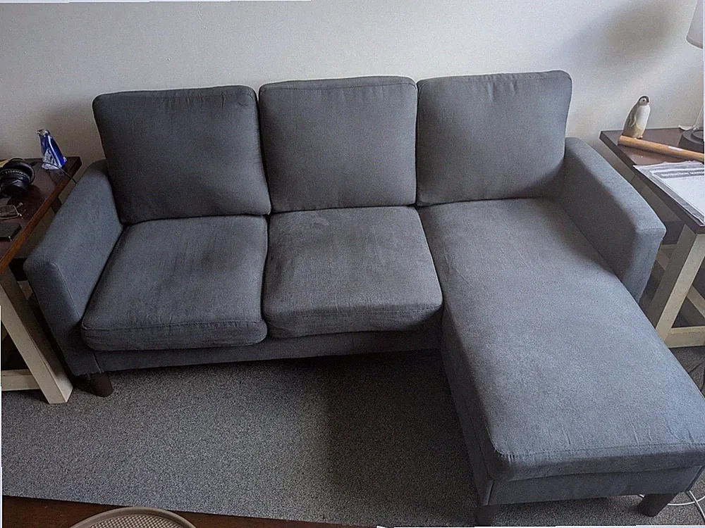 Gray Fabric Sectional Sofa Couch w/ Chaise Lounge, Cushions, Seats 3