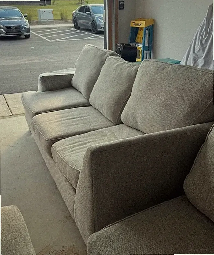 Gray Fabric Sectional Sofa w/ Chaise, Track Arms, Cushion Back, Wood Frame