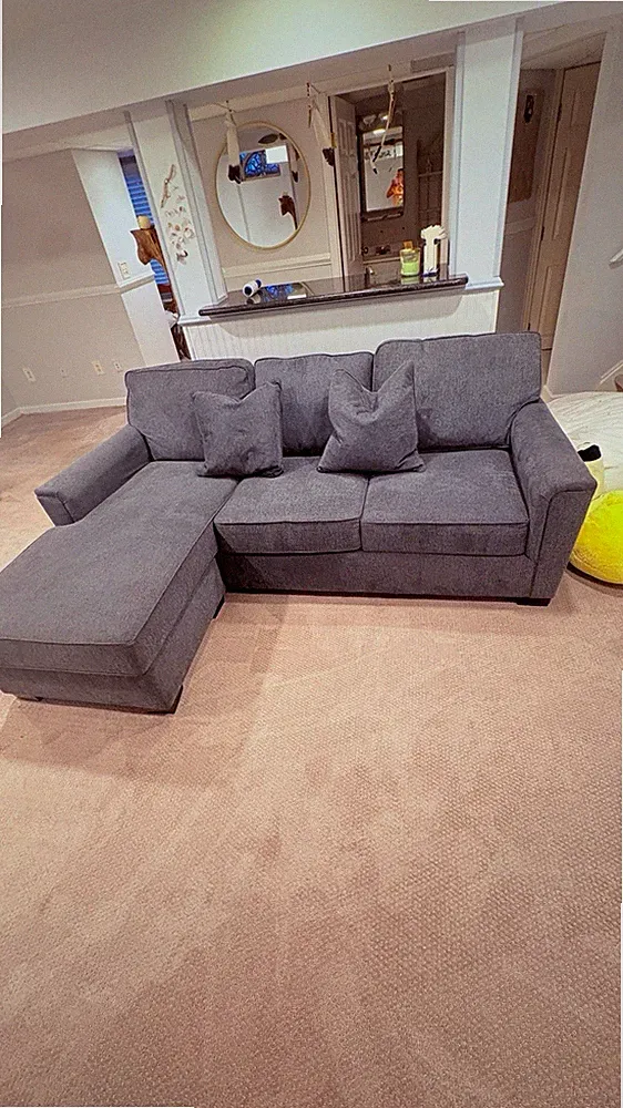 Gray Fabric Sectional Sofa w/ Chaise, Wood Frame, Solid, 76x66x34 in