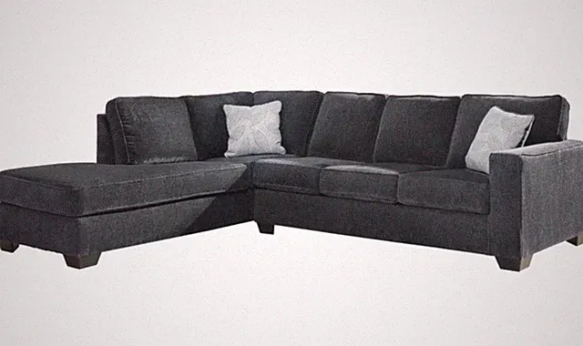 Gray Fabric Sectional Sofa w/ Left Chaise 111 x 90 x 37 in, Wood Frame