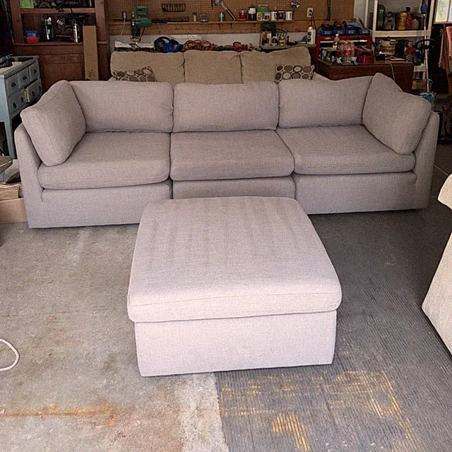 Gray Fabric Sectional Sofa w/ Storage Ottoman Chaise, 4-Seat Track Arms