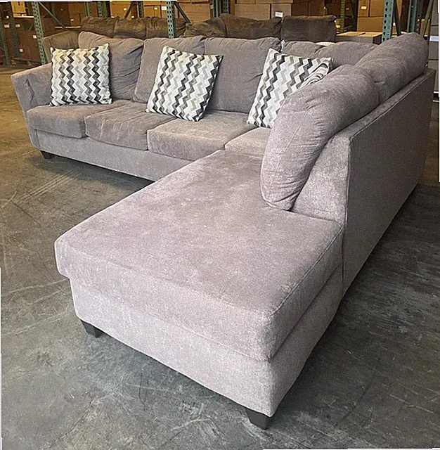 Gray Fabric Sectional Sofa with Chaise and 5 Throw Pillows. Free Local Delivery