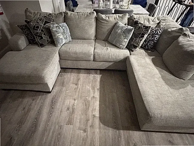 Gray Fabric Sectional Sofa with Chaise, Cushions, Solid, Wood Frame