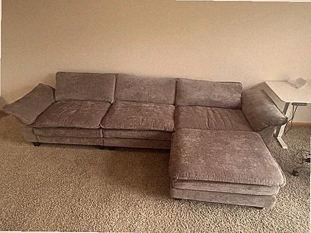 Gray Fabric Sectional Sofa with Chaise, Solid, Wood Frame, Black, Living Room