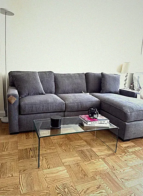 Gray Fabric Sectional Sofa with Chaise, Wood Frame, 96" x 64"