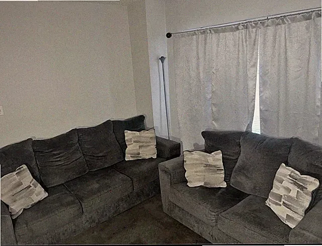 Gray Fabric Sofa & Loveseat Set, Track Arms, Throw Pillows, Removable Cushions